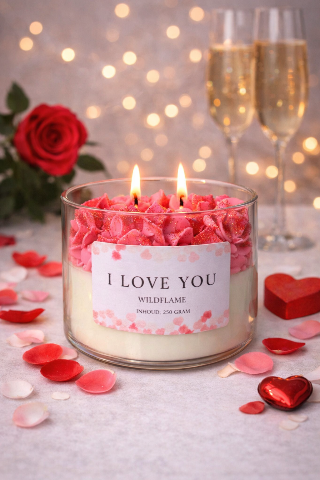 De roze 'ik hou van jou'-kaars